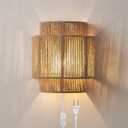 MIXL- Boho Rattan Wall Lights,Plug-in Wall Sconces with Hand Woven Hemp Rope Shade, Rustic Home Decor Light Fixture Indoor for Living Room Bedroom Stairway