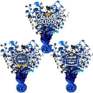 3 Pcs Graduation Table Centerpieces - Balloon Weight Centerpieces Blue Glitter Foil Graduate Cap Centerpieces for 2025 Graduation Party Table Decorations (blue)