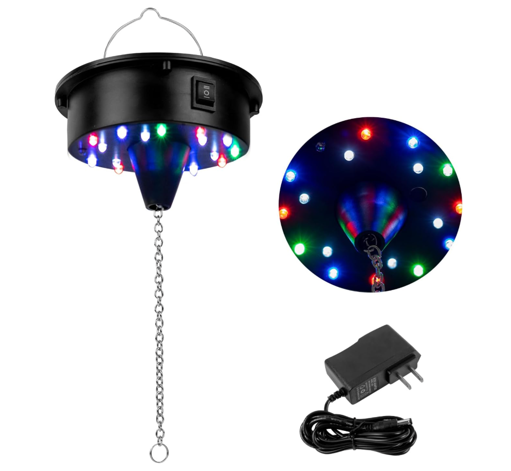 Rotating Disco Ball Motor with Light: Battery Operated 6 RPM Hanging Mirror Ball Spinner - 18RGBW Led Light Up 4 6 8 12 inch Party Disco Balls Rotator for Parties Home Decor Weddings KTV