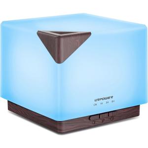 URPOWER 700ML Aromatherapy Essential Oil Diffuser, 700ml Large Ultrasonic Scent Diffusers Humidifier with Adjustable Mist Mode/4 Timer Settings/ 7 LED Light Colors for Home Office Study (Dark Brown)