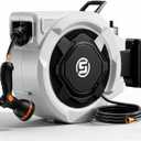 SUNPOW Retractable Garden Hose Reel - 1/2" x 100ft Wall Mounted Hose Reel with 3/4'' Brass Fitting & 10-Pattern Nozzle - Auto Slow Retraction, Any-Length Lock, 180Swivel for Lawn & Gardening