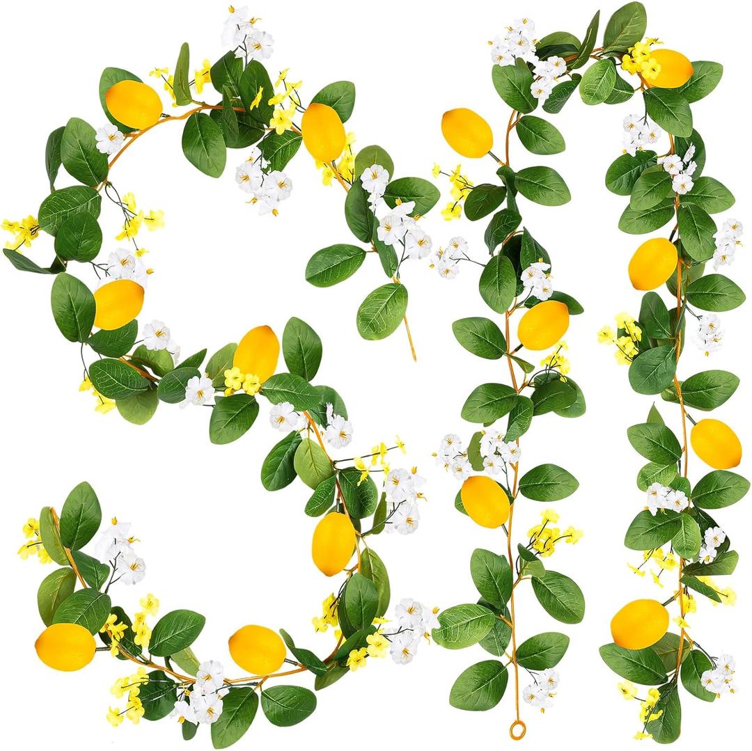 2 Pcs Artificial Lemon Flower Garland Vine, 14 Ft Fake Yellow Lemon Vines Silk Flowers Hanging Floral Garlands Decoration for Room Wall, Flower Themed Party, Wedding Supplies