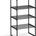 SONGMICS Shoe Rack, 4-Tier Shoe Organizer, Metal Storage Shelf, Upright or Upside Down, for 5-10 Pairs, Stackable, for Entryway, 11.8 x 16.7 x 28.2 Inches, Black ULSA004B01