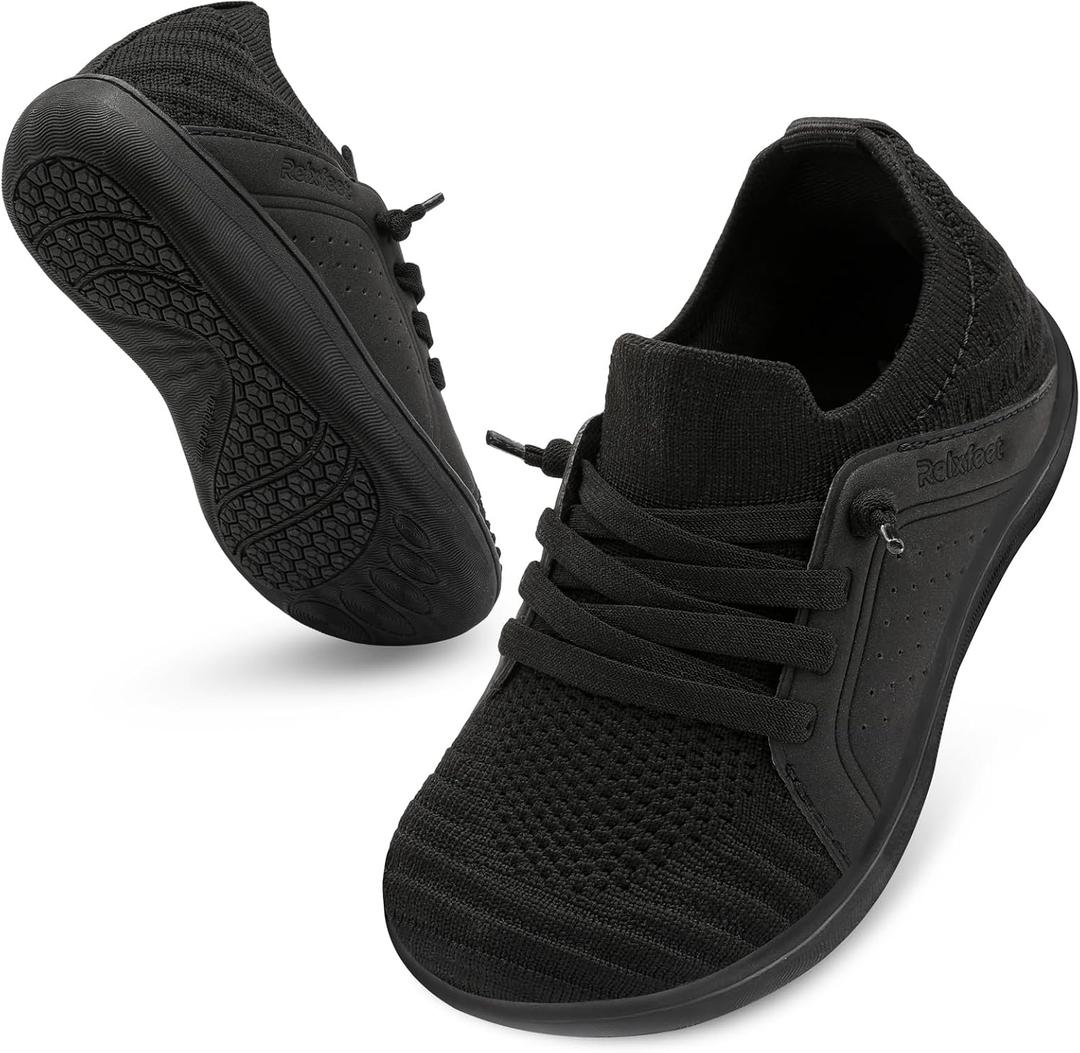 relxfeet Toddler Shoes Boys Girls Wide Barefoot Shoes Kids Zero Drop Minimalist Slip On Tennis Sneakers for Walking Running, All Black Size 6 Toddler