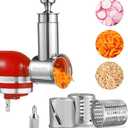 Large Stainless Steel Slicer Shredder Attachment for KitchenAid Mixers, Dishwasher Safe Salad Maker, Cheese Grater Accessories with 3 Blades & 1 Knob Thumb Screw