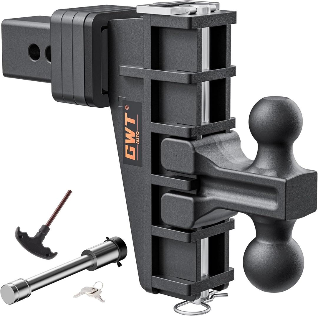 Dual-Ball Adjustable Trailer Hitch(2"&2-5/16"), Fits 2-Inch Receiver, 6 Inch Drop/Rise Drop Cushioned Hitch, 25,000 LBS GTW-Tow Hitch for Truck, Solid Ball Mount, Black, Heavy Duty