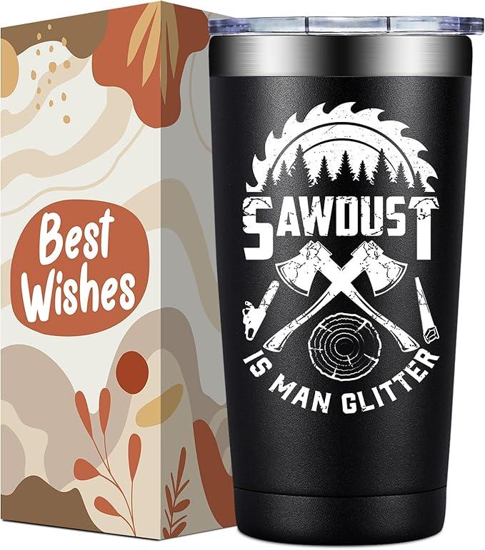 Woodworking Gifts for Men - Wood Working Gifts Men - Birthday, Christmas Gift for Carpenter, Woodworkers - Sawdust is Man Glitter Tumbler Cup 20 oz