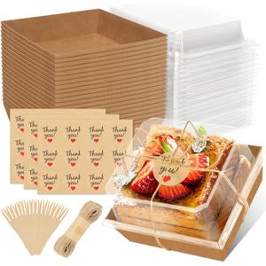 24 Pack Small Charcuterie Boxes with Clear Lids, Paper Mini Charcuterie Box To Go, Disposable Food Container with Lid, Dessert Boxes for Sandwich, Cookie, Sushi, Cake Slice, and Strawberries