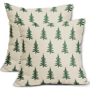 Christmas Tree Pillow Covers 24x24 Set of 2 Green Xmas Rustic Style Winter Print Decorative Outdoor Pillowcases Farmhouse Vintage Holiday Decorations Throw Cushion Case Couch Sofa Bed Decor