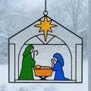 Nativity Scene Suncatcher Stained Glass Christmas Window Decor 5" The Savior is Born Suncatcher Christmas Jesus Window Ornament Hanging Holiday Housewarming Gift for Friends