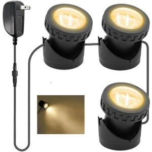 Warm White Pond Lights, Underwater Landscape Spotlights, IP68 Waterproof Submersible Fountain Lights for Garden Yard Aquarium Pond Fountain Waterfall (3 Lights)