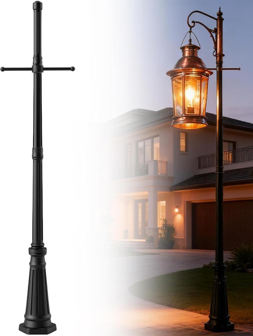 76" Lamp Post with Crossbars Vintage Cast Aluminum Light Post for Outdoor