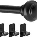 Black Curtain Rods No Drilling for Windows 30 to 45 Inches,5/8 Inch Diameter Renter Friendly Adjustable Curtain Rods with Adhesive Brackets