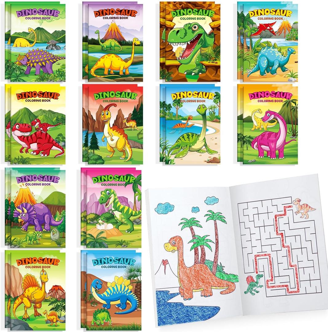 BenLouis 24 Pcs Dinosaur Mini Coloring Books Kids Dino Party Favors Small Activity Books Bulk for Kids Dinosaur Jurassic Birthday Goodie Bags Stuffers Return Gifts Classroom Travel