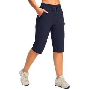 G Gradual Women's 15'' Long Shorts Below The Knee Hiking Cargo Capris Stretch Quick Dry Bermuda Shorts for Women with Pockets (Medium, Navy)