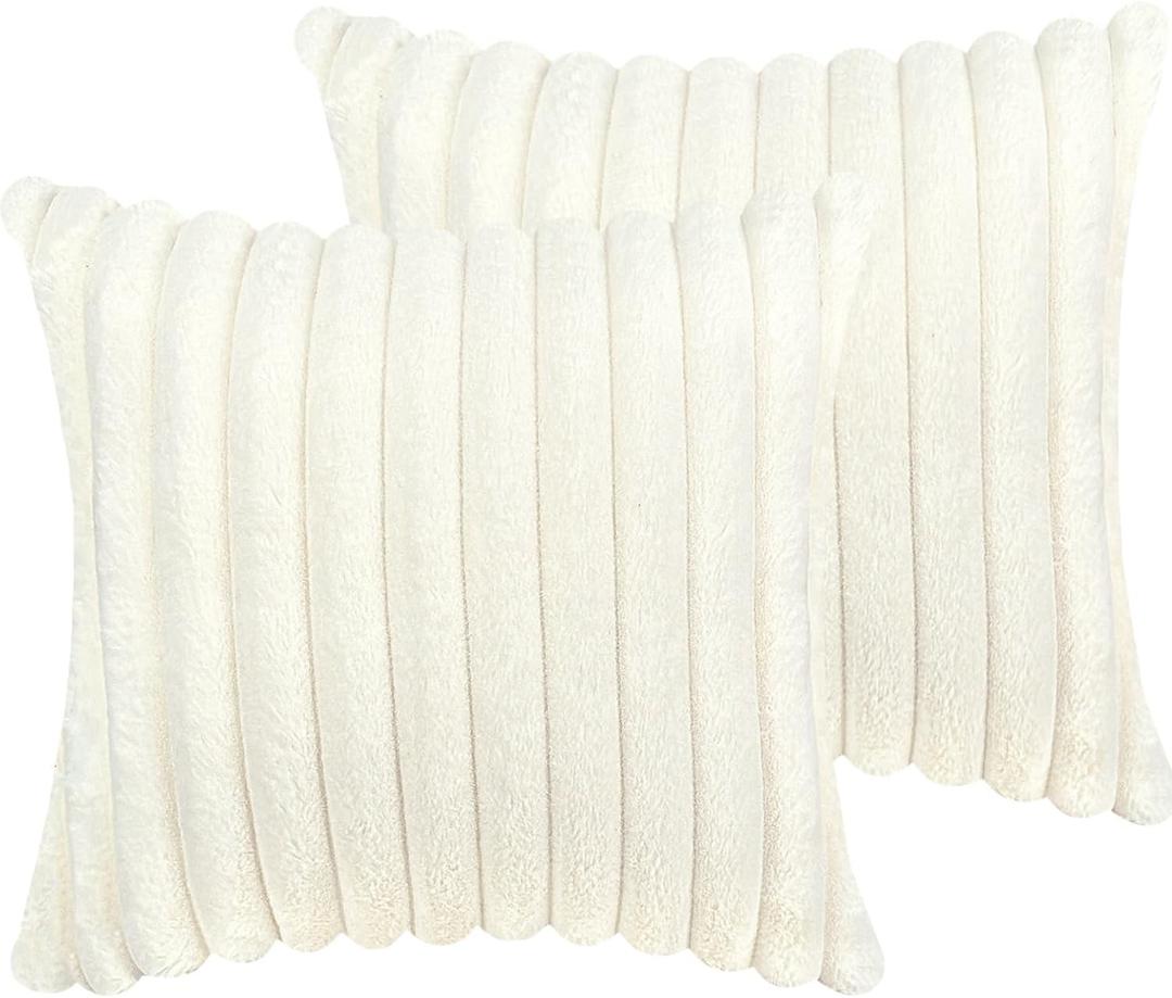 18x18 Throw Pillow Covers Set of 2, Decorative Faux Fur Covers for Bed, Couch Soft Fluffy Pillow Cover with Velvet Back for Living Room, Neutral Home Dcor Accent for Sofa - Cream White