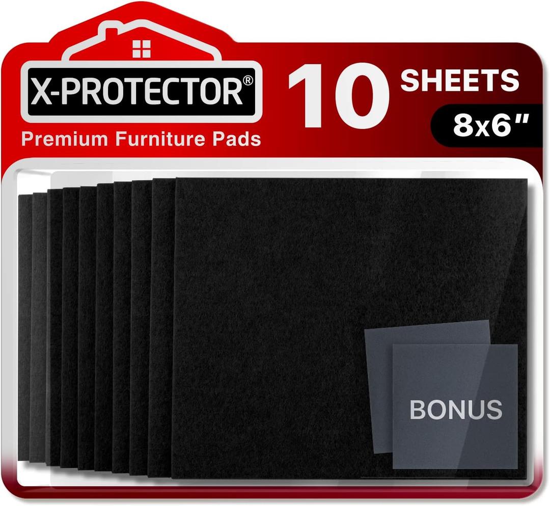 Felt Furniture Pads X-PROTECTOR 10 PCS - Premium 8 x 6 x 1/5 Heavy Duty Black Felt Sheets! Cut Large Furniture Pads to The Size You Need - The Best Felt Floor Protectors for Any Hard Floor!