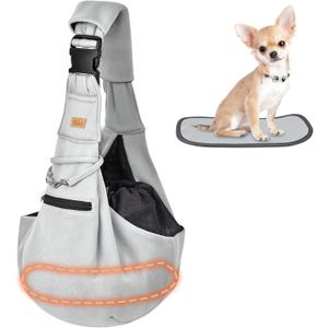 CUBY Dog and Cat Sling Carrier - Hands Free Reversible Pet Papoose Bag - Soft Pouch and Tote Design - Suitable for Puppy, Small Dogs Cats Outdoor (Grey Senior, Adjust Strap 2.0)