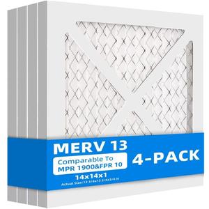 (4 Pack) 14x14x1 Furnace Air Filters, MPR 1900 & FPR 10, MERV 13 Pleated Air Filter (Actual Size: 13.75x13.75x0.75 inch)