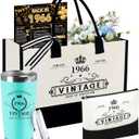 60th Birthday Gifts for Women Her- 4 pcs, Turning 60 Year Old Gifts, Birthday Decorations Canvas Beach Tote Bag & Makeup Bag, Unique Happy 60th Present for Her Mom Wife Friends (Vintage 1966 (60th))