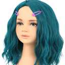 Costume Wig with Hairpins for Kids Girls Short Wavy Blue Green Wig Fun Anime Cosplay Halloween Wig (Kids)