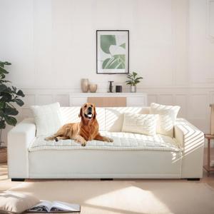 LiveGo Fuzzy Couch Covers for Pets, Couch Protector for Dogs Garden Chic Cotton Protective Couch Cover, Pet Mat Bed Couch Cover (Milky White, 70x150 cm/27.6x59.06 in)