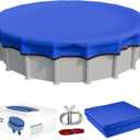 [Upgraded] 18ft/21ft/24ft/28ft Round Winter Pool Covers for Above Ground Pool Cover 18FT Cover 4FT Overlap - 500D Windproof with Steel Cable & Heavy Duty Winch - Swimming Pool Winter Cover Blue