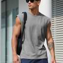 Mens Gym Tank Tops Sleeveless Shirts Cut Off Quick Dry Muscle Shirt Running Beach Loose Fit Tee (Gray, XL)