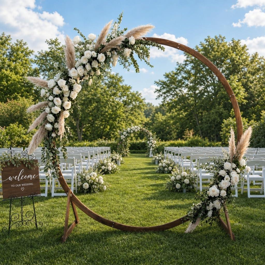 7.5FT Circle Wood Arch for Wedding Ceremony Arbor Backdrop Stand for Garden Wedding Parties
