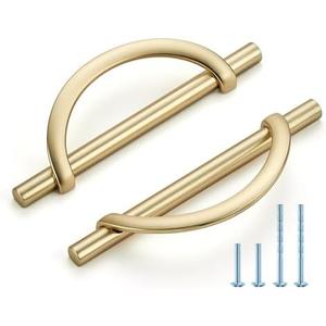 HOME EDIT Brushed Brass Cabinet Pulls, 5 Inch Hole Center, 128 mm, Curved Design Cabinet Handles for Kitchen,Cupboard, Drawer & Bathroom 6 Pack