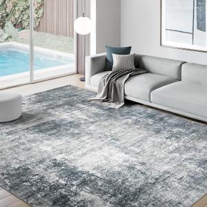 Area Rug Living Room Rugs - 8x10 Modern Abstract Large Soft Machine Washable Rug Stain Resistant Non-Slip Low Pile Accent Carpet for Indoor Bedroom Dining Room Home Studio Office - Blue/Grey