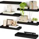 Fixwal 15.8in Black Floating Shelves, Set of 6 Wood Shelves, Farmhouse Shelf Wall Decor for Bathroom, Bedroom, Living and Kitchen Room
