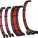 EZDIY-FAB PCIE 5.0 12VHPWR Sleeved Cable Kit, 16AWG Power Supply Cable Extension, PC PSU Sleeved Cable, 24PIN-ATX/(4+4) PIN-EPS/(12+4) PIN to 3X 8 PIN PCIE- RTX4080/4070Ti Extension Cable- Black/Red