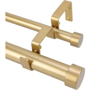OLV Gold Double Curtain Rods for Windows 36 to 72 Inch(3 to 6 Feet),1 Inch Adjustable Dual Curtain Rod, Heavy Duty Double Drapery Pole with End Cap Design for Living Room, Bedroom, Farmhouse