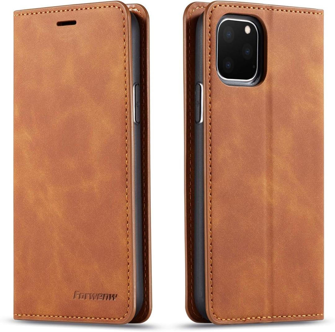 QLTYPRI for iPhone 11 Pro Case, Premium PU Leather Cover TPU Bumper with Card Holder Kickstand Hidden Magnetic Adsorption Shockproof Flip Wallet Case for iPhone 11 Pro (5.8 inch) 2019 - Brown