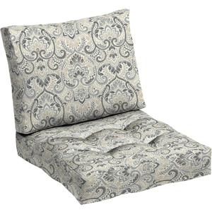 ARDEN Outdoor Plush Modern Tufted Blowfill Deep Seat Set, 24 in x 24 in, Weather-Proof, Rain-Proof, Fade Resistant Patio Cushion, Ultra Cozy 24 x 24, Neutral Aurora Damask