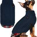 KYEESE Dog Sweater Small Dogs Sweater Stretchy Knitwear Cat Clothes Soft Pullover Warm Turtleneck Dog Sweaters for Small Dogs Male with Gingham Patchwork Thick Pet Coat for Fall Winter Cold Weather (4# Navyblue, Small)