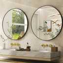 24 Inch Round Bathroom Mirror - Black Wall Mounted Circle Mirror with Metal Frame, Modern Round Hanging Mirror Suitable for Bathroom, Vanity, Entryway, Living Room
