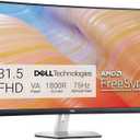 Dell S3222HN Curved Monitor - 31.5-inch FHD (1920x1080) 75Hz 4Ms 1800R Curved Display, HDMI Connectivity, AMD FreeSync Technology, Tilt Adjustability - Silver
