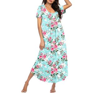 Ekouaer Long Nightgowns for Women House Dress Plus Size Sleepwear Pleated Full Length Loungwear, (Medium)