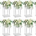 10 Pcs Acrylic Clear Vases for Wedding Centerpieces, 15.75" Tall Flower Stand, Engagement Home Party Table Decor Centerpiece Vases, Rectangular Acrylic Flower Stand with 50 Pcs Gold Napkin Rings