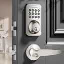 Ulecoce Keyless Entry Door Lock Deadbolt with Handle Set, Keypad Door Lock with Handle Smart Door Locks for Front Door with Set with Easy Installation, Auto Lock, Satin Nickel