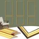 3 Set Gold Peel and Stick Wall Molding Kit 6 Frame Premade Wainscoting Accent Panel Ready to Assemble 3D Wall Panels Trim for Interior Mirror Home Molding Decor, 54 x 24 Inch