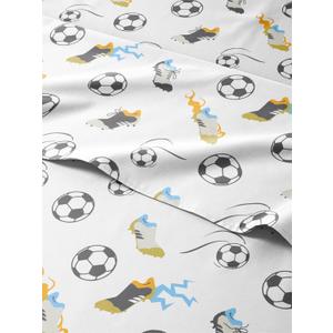 Kids Queen Size Soccer Bed Sheets - 4 Piece Soccer Sheet Set - Sport Theme bedding - Ultra-Soft, Cute & Cozy - Comfy, Breathable & Machine Washable - Football Bed Set for Boys, Girls, Teens & Toddlers