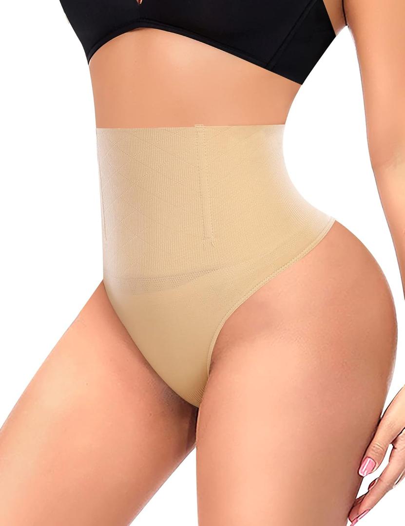 Womens Thong Shapewear Mid to High Waisted Shaper Thong WN0017 (Large, 01#a Beige#lower Belly)