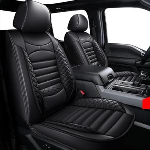Seat Covers for Ford F150 2009-2024 2025 - F250/F350/F450 2017-2024 2025: 5 Seat Full Set Faux Leather Truck Seat Covers Car Cushion (Black)