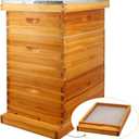 MayBee 10 Frame Screened Bottom Board Beehive Dipped in 100% Beeswax, Bee Hives Kit Includes 2 Deep Boxes & 1 Medium Box with Beehive Frames and Heavy Wax Coated Foundations.Preferred for Summer