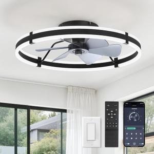 ZMISHIBO 24 Inch Ceiling Fans with Lights and Remote, Modern Low Profile Ceiling Fan, 30006000K Dimmable Flush Mount LED Fan Light, 6 Wind Speeds, Fandelier Ceiling Fans for Bedroom Gold