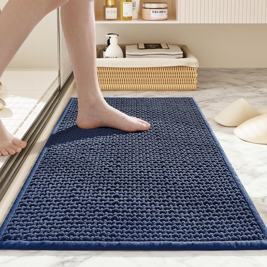 Bathroom Rugs Non Slip Washable, Super Absorbent Thin Bath Mat for Small Quick Dry Low Pile Bathroom Rug, (Navy Blue, 32x20)