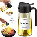 2 in 1 Glass Oil Sprayer & Dispenser, 16oz/470ml Olive Cooking, Air Fryer, and Salad, for Kitchen Gadgets and Air Fryer Accessories, w/Stickers (Black)